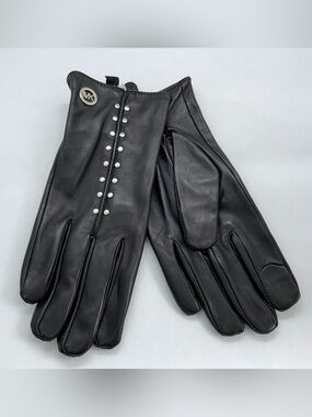 Michael Kors Black Stud-Embellished Leather Gloves